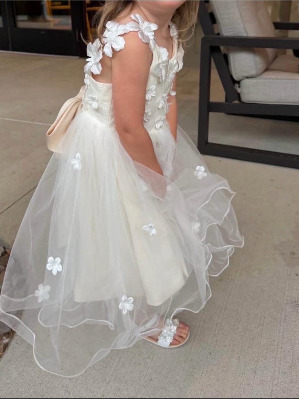 Ivory Floral Tulle Flower Girl Dress with Bow